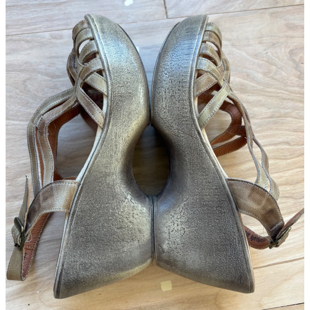 Jafa Women Bronze Distressed Leather Wedge Platform Cage Sandals Size 38 Boho - Picture 5 of 8